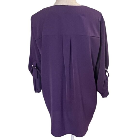 XL Purple Pullover Blouse with 3/4 Roll Tab Sleeves - Roswear, Excellent - Picture 3 of 5